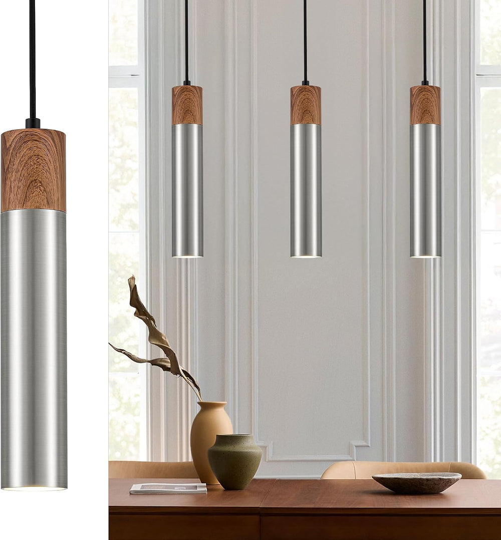 ELYONA Modern Pendant Light for Kitchen Island, Brown Wood Grain & Brushe...