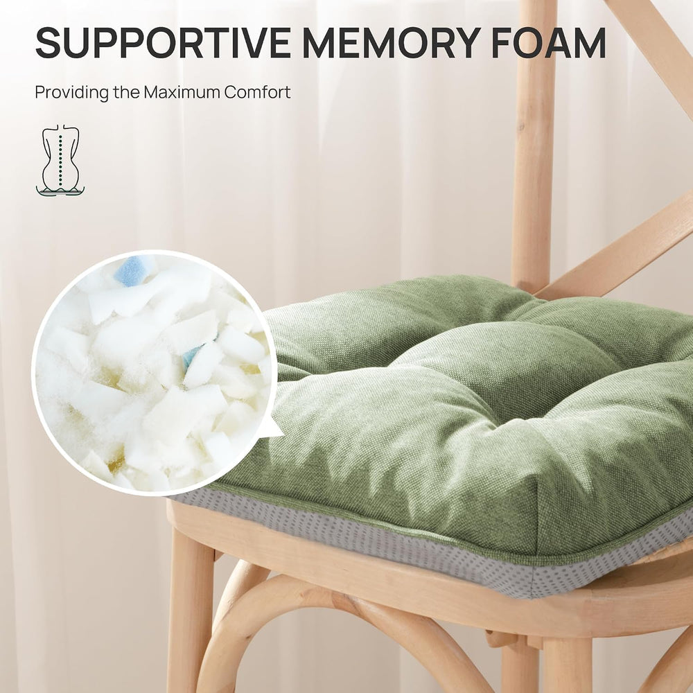 Love's cabin Memory Foam Chair Cushions Set of 4, 15.5 Inch, Green
