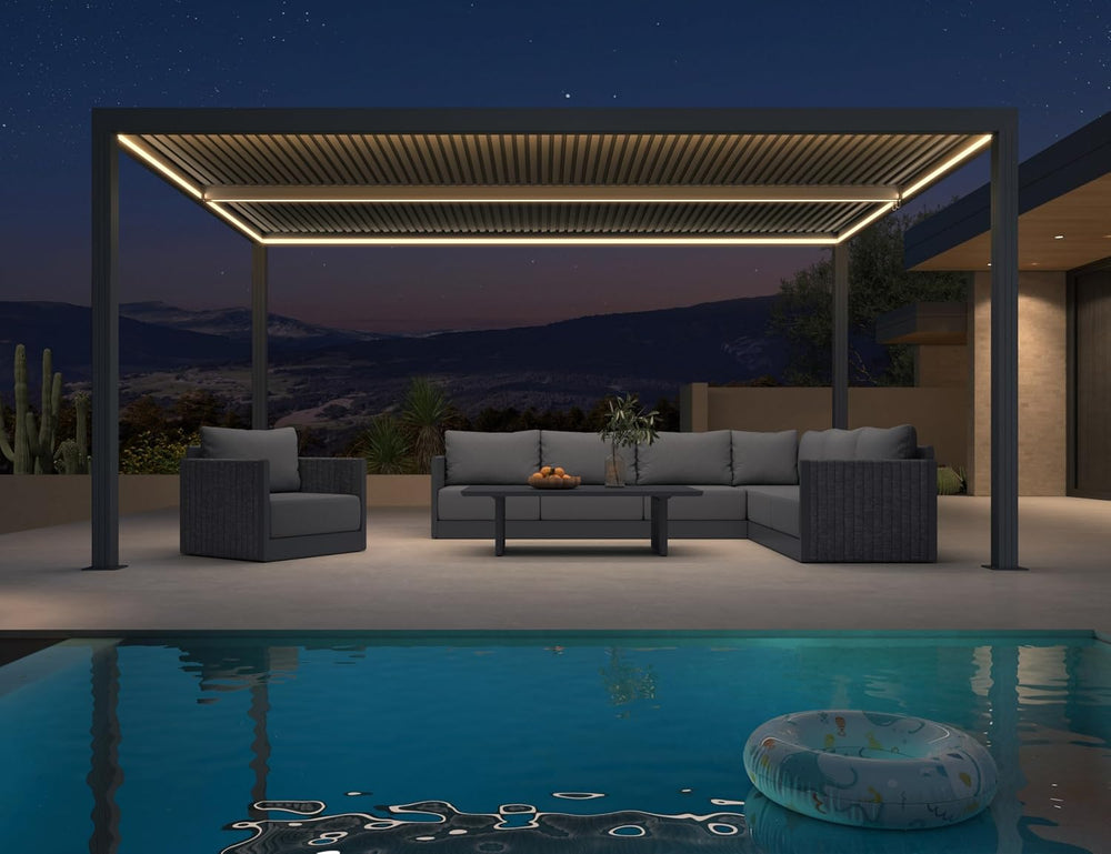 PURPLE LEAF Louvered Pergola 10' x 16' 94AS LED Strip Light Windproof