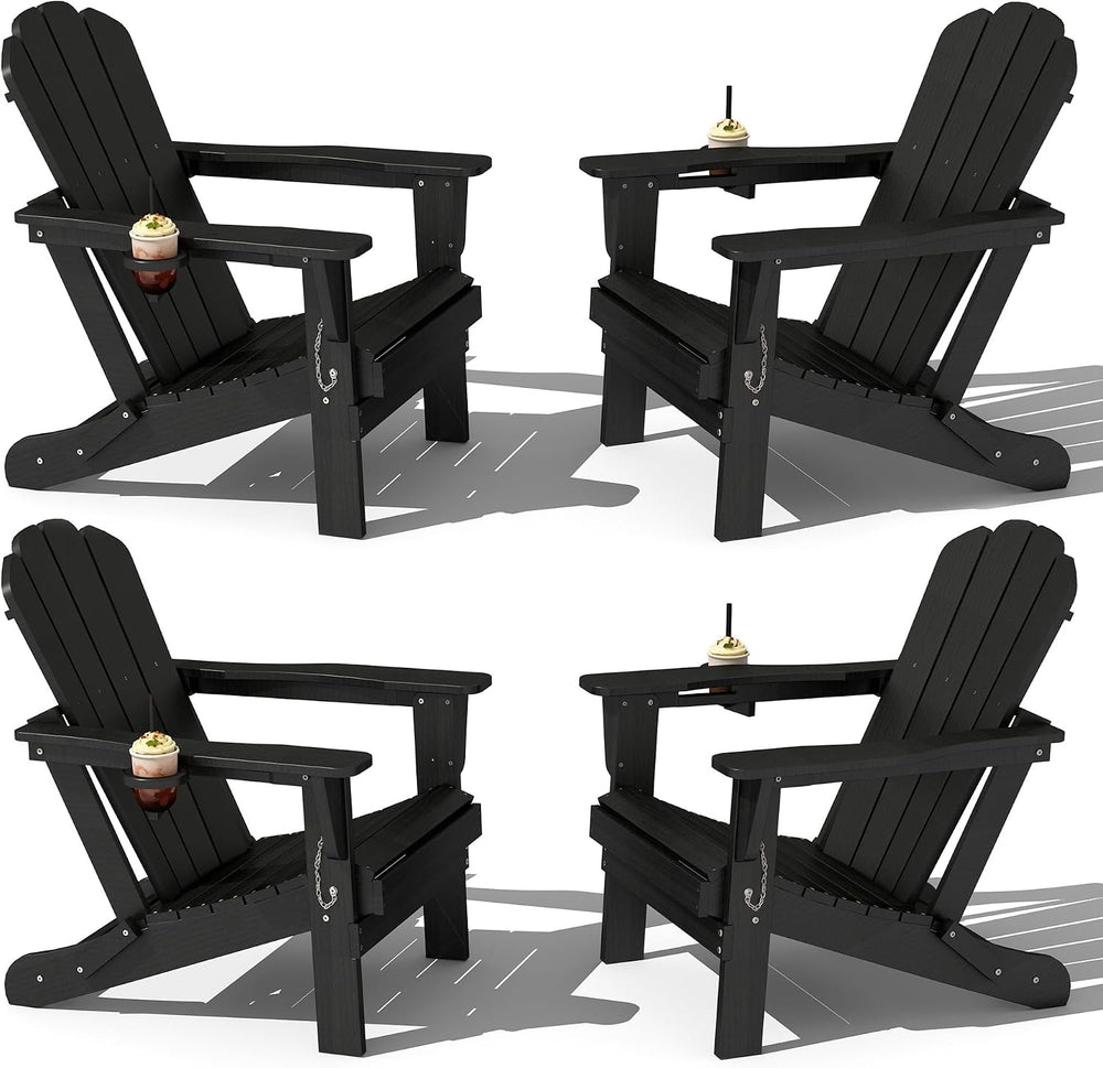 Domi Folding Adirondack Chair Set of 4, HDPE All-Weather Adirondack Chairs wi...