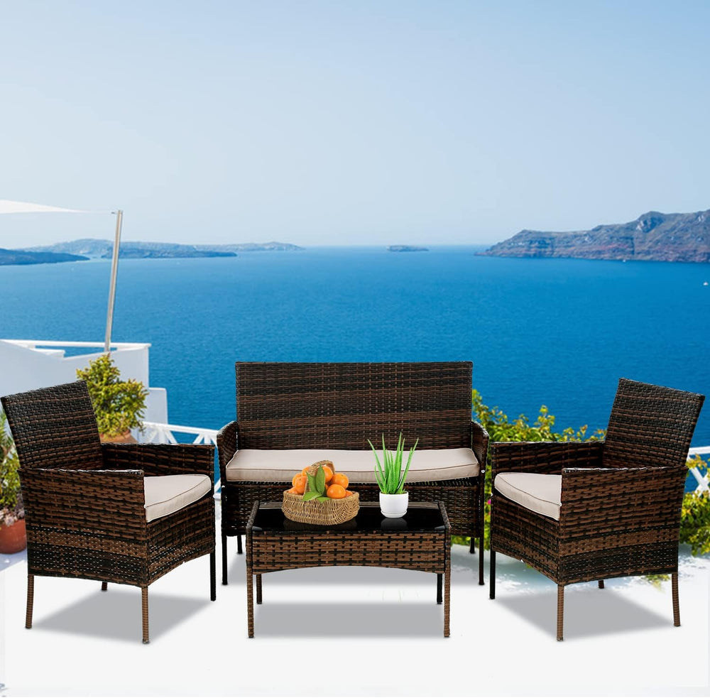 Patio Furniture Set Conversation Chairs, 4 Pieces Wicker Patio Set Outdoor Pa...