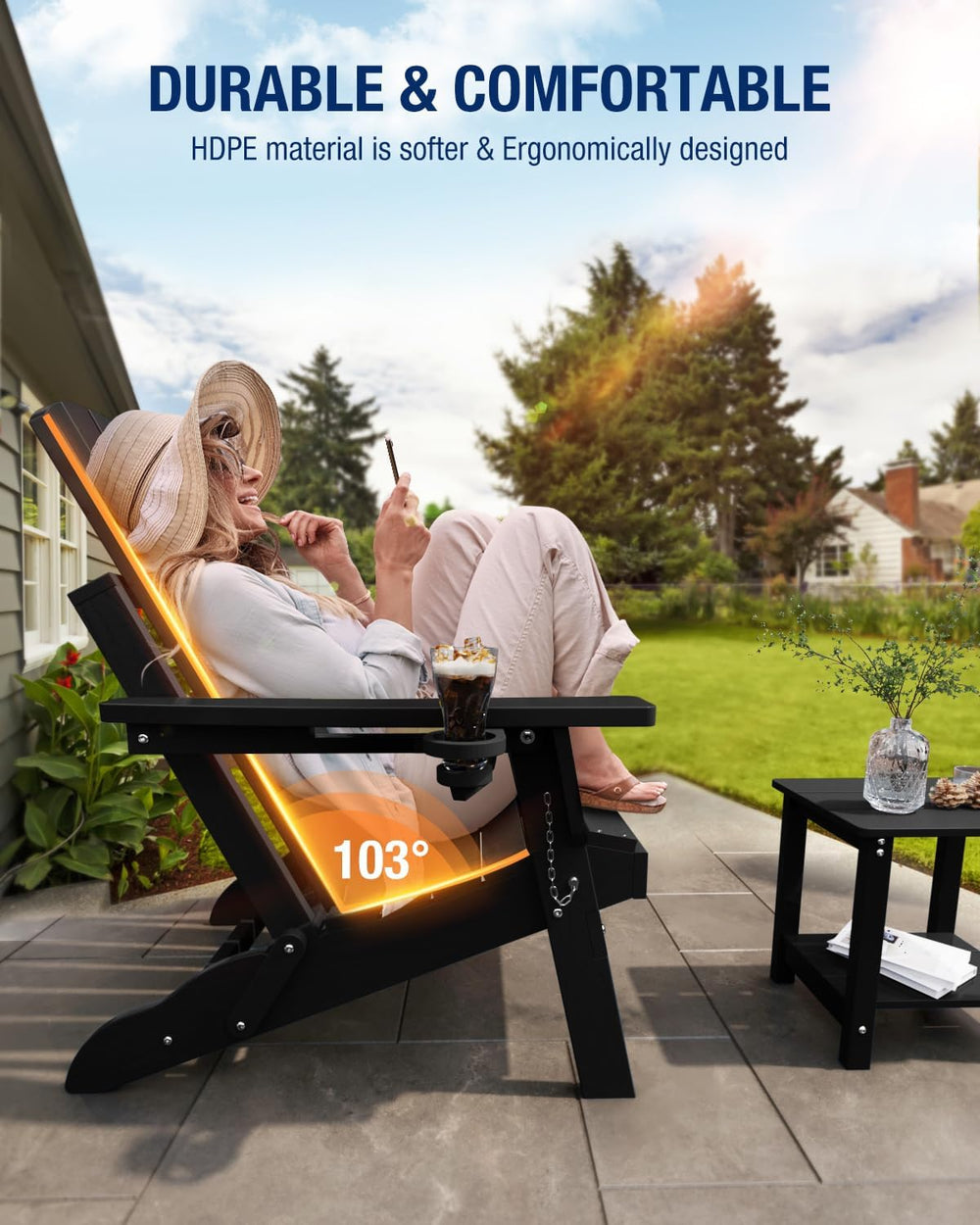 Adirondack Chairs Set of 4, Folding Plastic Adirondack Chairs with Cup Holder...