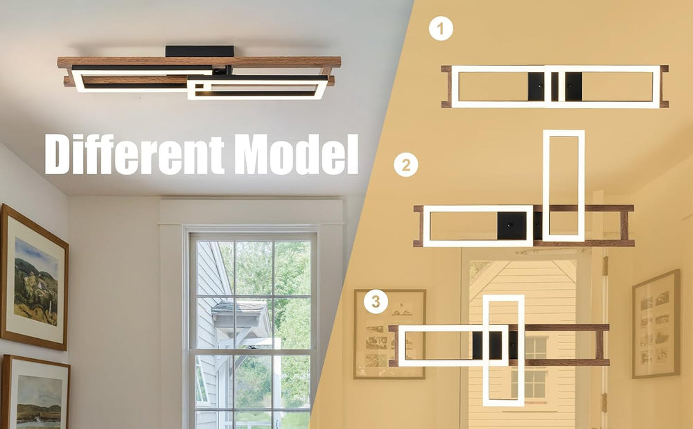 Lingkai 27.5" LED Modern Ceiling Lights Wooden Square Rectangular Lamp F...