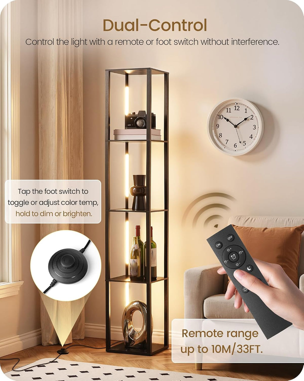 64.2" Display Shelf with Light, Modern Corner Floor Lamp with Shelves, 3...