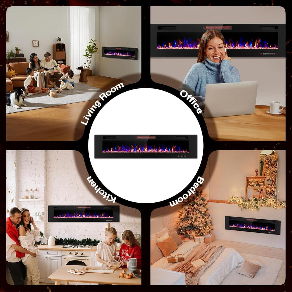 ZAFRO 50" Electric Fireplace with Remote Ultra-Thin & Quiet Wall-Mou...