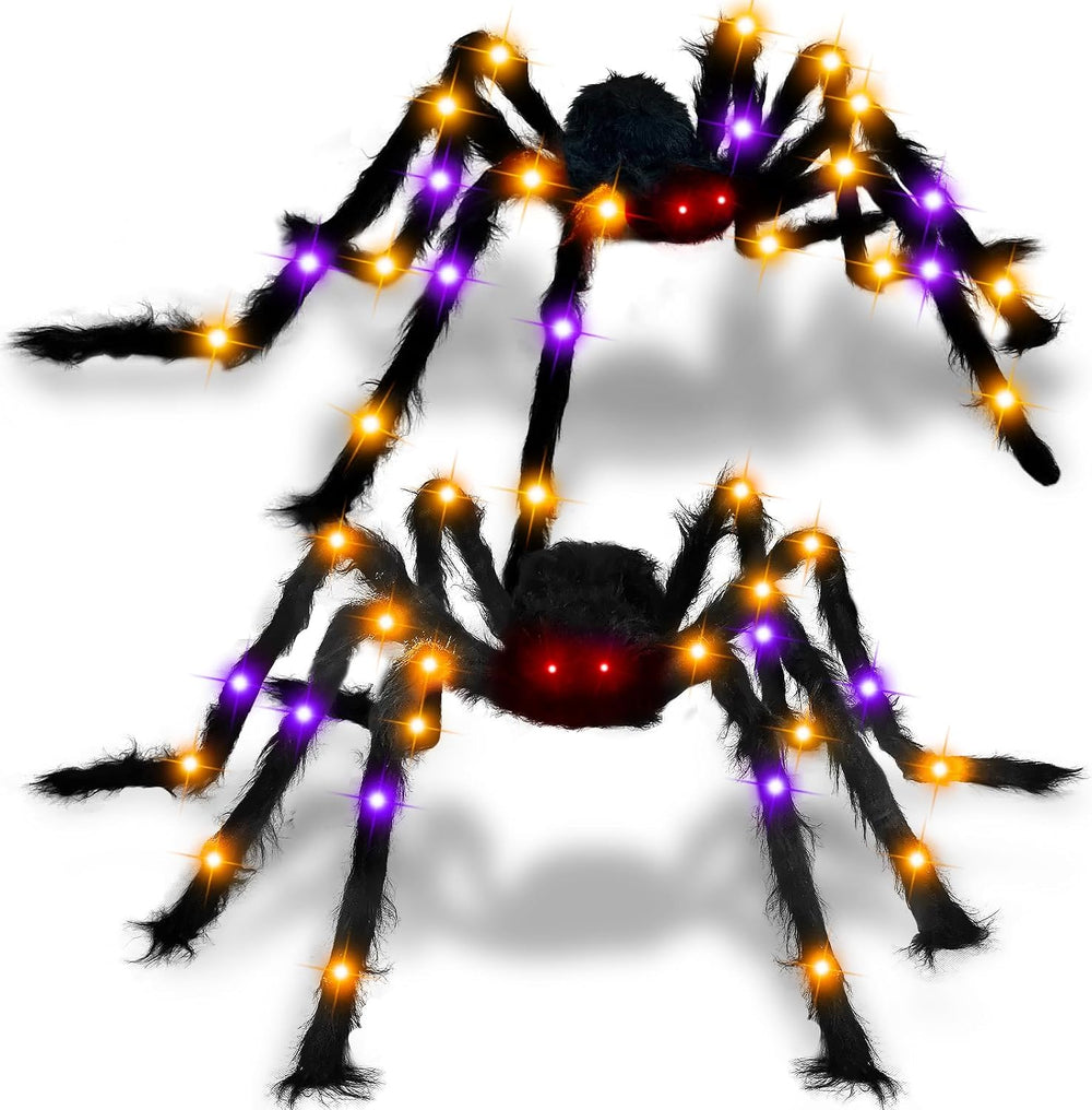 2Pack 50Inch Giant Halloween Spiders Decorations with 8 Modes 30 LED Lights