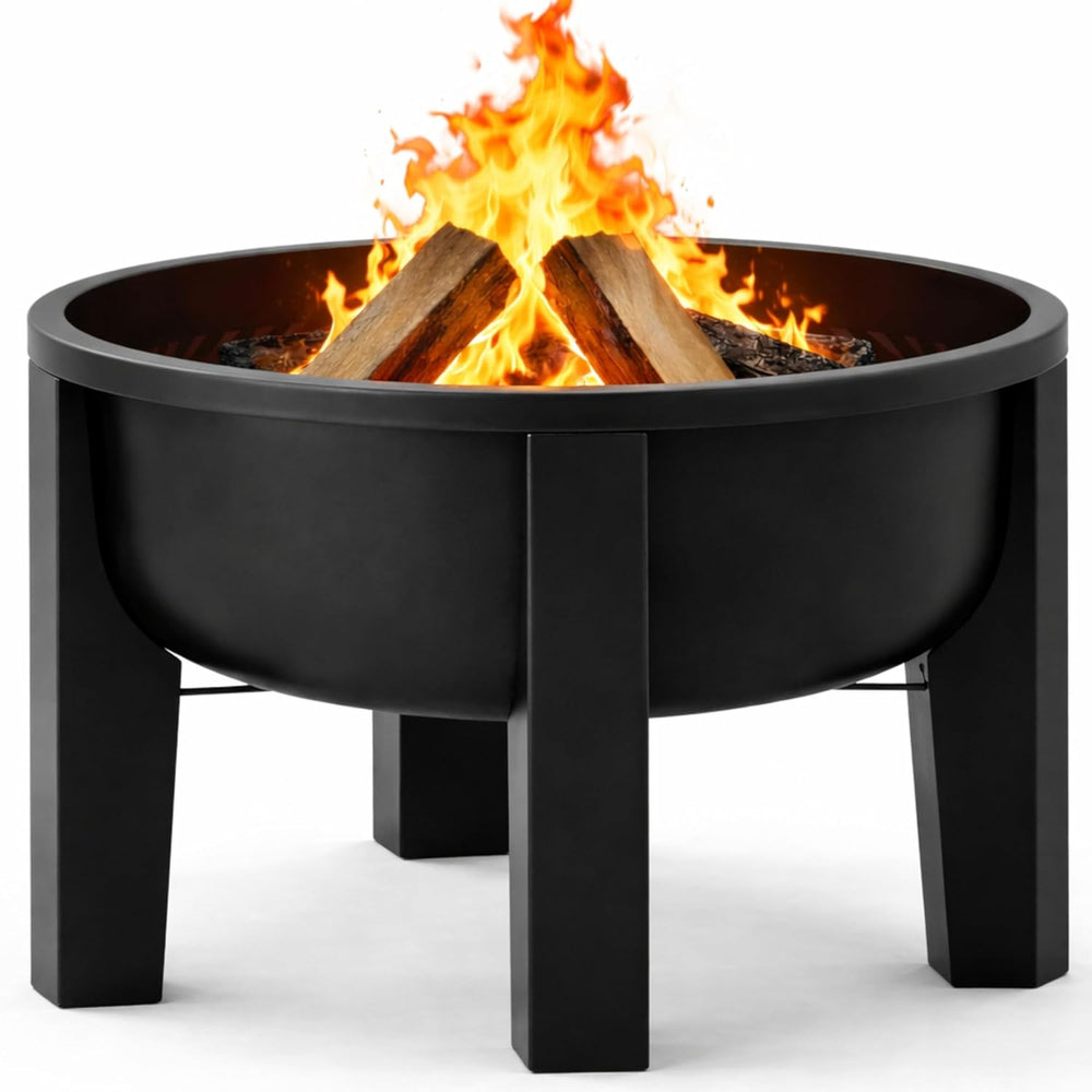 Fire Horse Wood Burning Fire Pit with Tabletop Lid – Modern Outdoor Metal Fir...