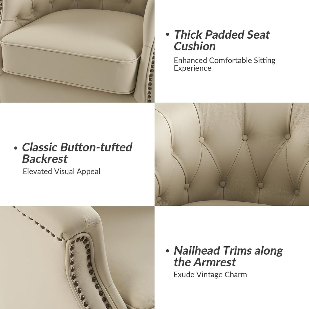 HULALA HOME Genuine Leather Swivel Rocker Chairs, Fully Assembled, Beige