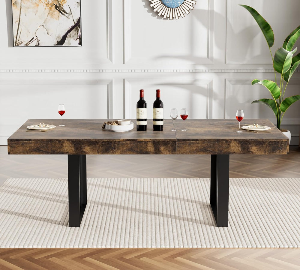 9-Piece Extendable Dining Table Set for 8, 63-78 Inch Rustic Brown Kitchen Ta...