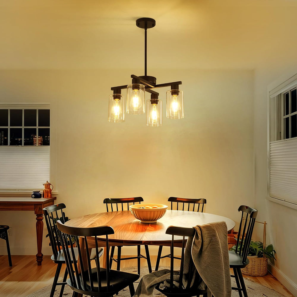 4-Light Modern Farmhouse Black Chandelier, Dining Room Light Fixture Over Tab...