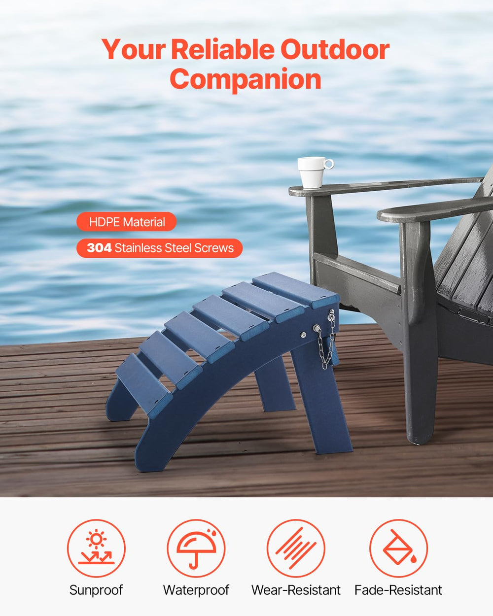 VEVOR Adirondack Ottoman Set of 2, 18.7L x 18.9W x 13.8H Inch HDPE Plastic Fo...