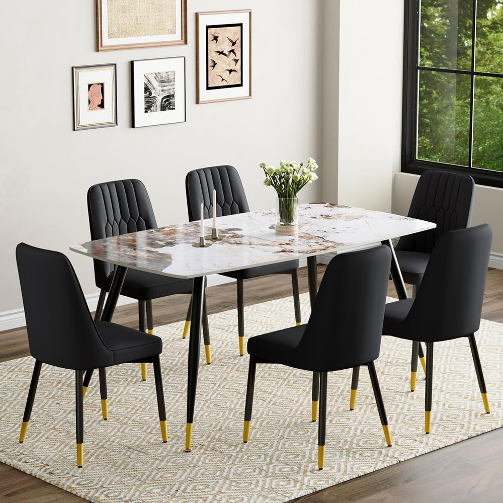 7 Piece Dining Table Set, Dinner Table Set for 6, Sintered Stone Kitchen Tabl...