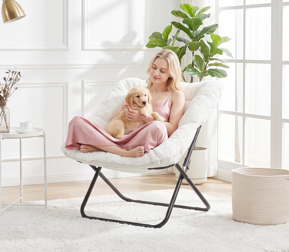 Comfy Saucer Chair Folding Reading Lounge Chair Living Room Chairs, White