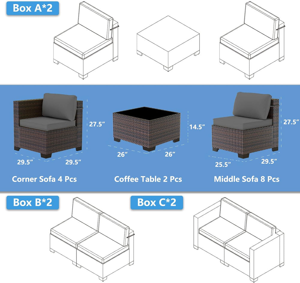 Outdoor Patio Furniture Set, 14 Pieces Outdoor Sectional Furniture Patio Sofa...