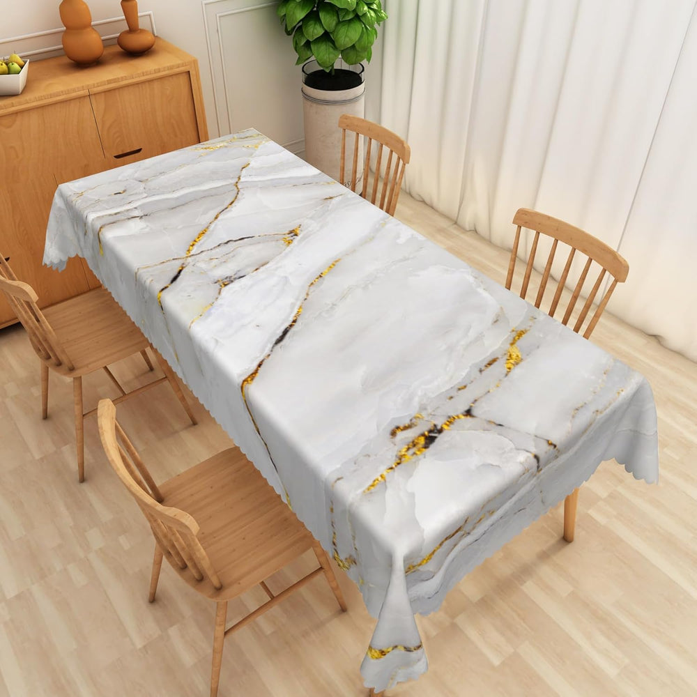 Grey Gold Marble Rectangle Tablecloth, 60x140 Inch Abstract Modern Gold Crack...