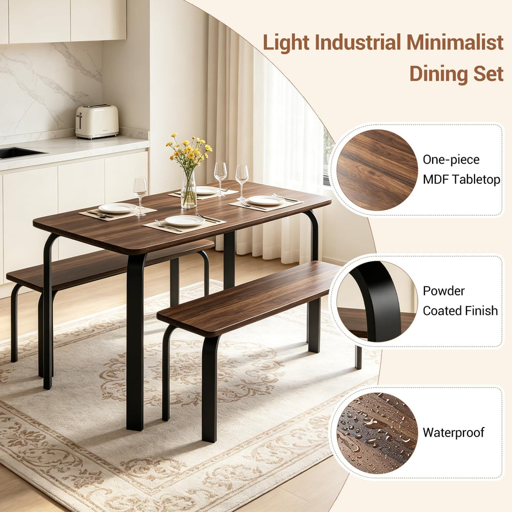 47" Dining Table Set for 4, Small Rectangle Kitchen Table Set with 2 Bench