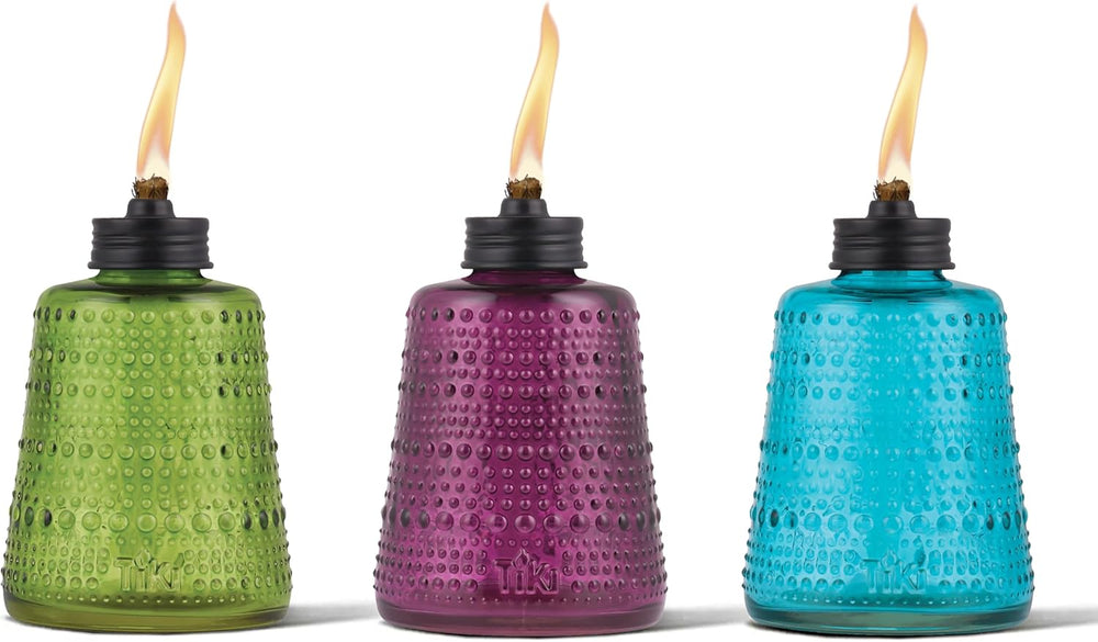TIKI Carnival Glass Tabletop Torches, 3-Pack – Decorative Outdoor Tabletop TI...