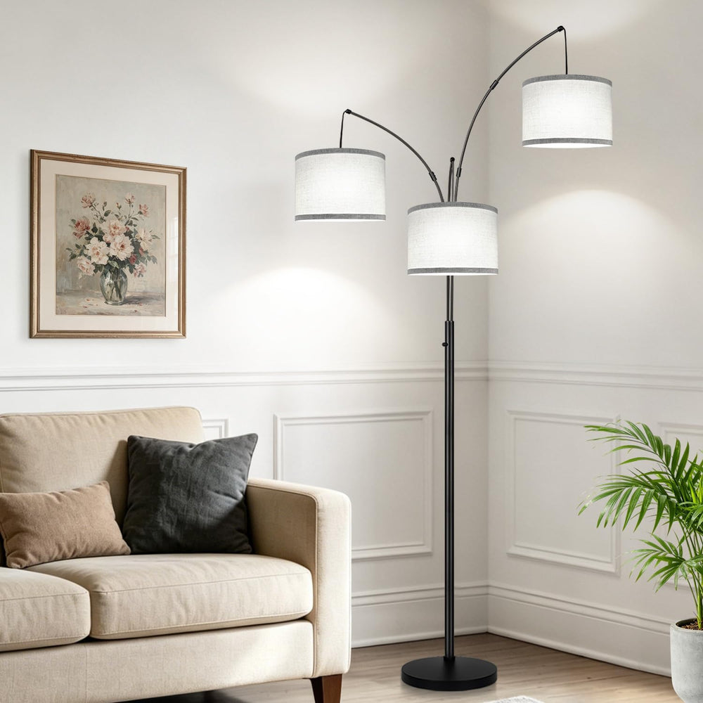 Dimmable Floor Lamp, 3 Lights Black Arc Floor Lamp, Modern Tall Standing Tree...