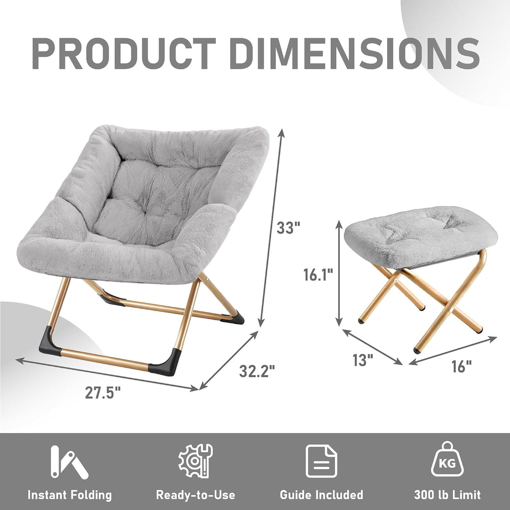 Youtanic Comfy Oversized Saucer Chair with Ottoman,Soft Faux Fur Reading Loun...