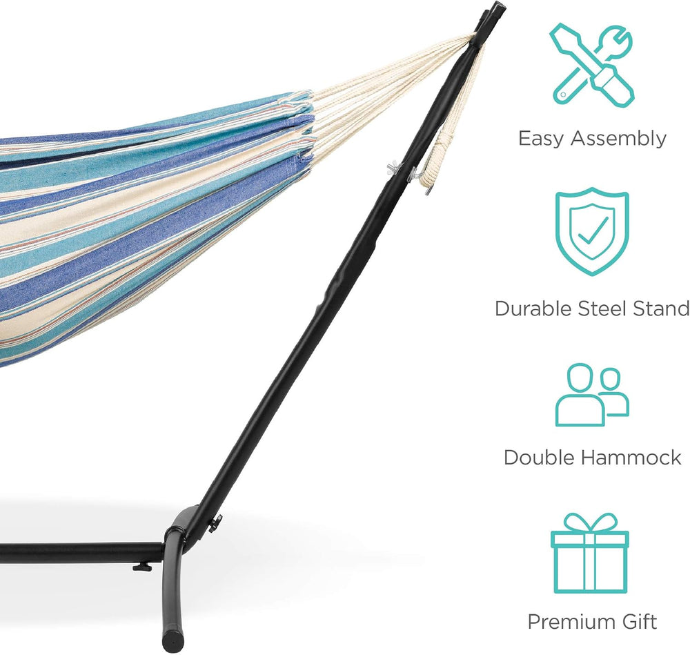 Best Choice Products Double Hammock with Steel Stand, Indoor Outdoor Brazilia...