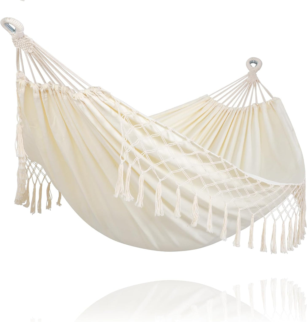 SUNCREAT Hammocks Outdoor Camping Double Hammock with Tassel, Beige