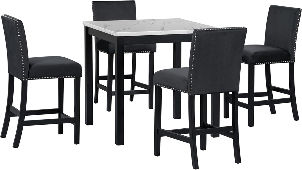 RuiSiSi 5-Piece Counter Height Dining Table Set for 4, Black