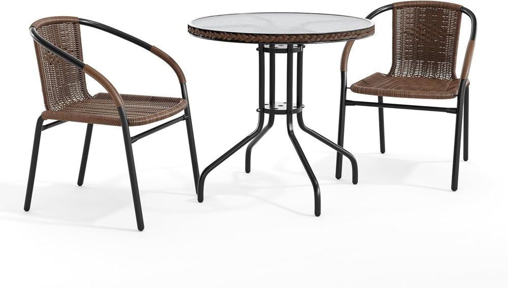 Flash Furniture Lila 28'' Round Glass Metal Table with Dark Brown Rat...