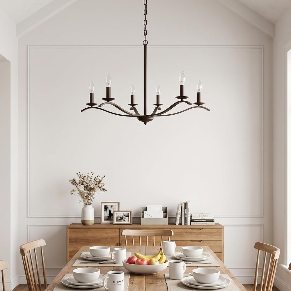 30" Black Chandeliers for Dining Room 6-Light Farmhouse High Ceiling Cha...