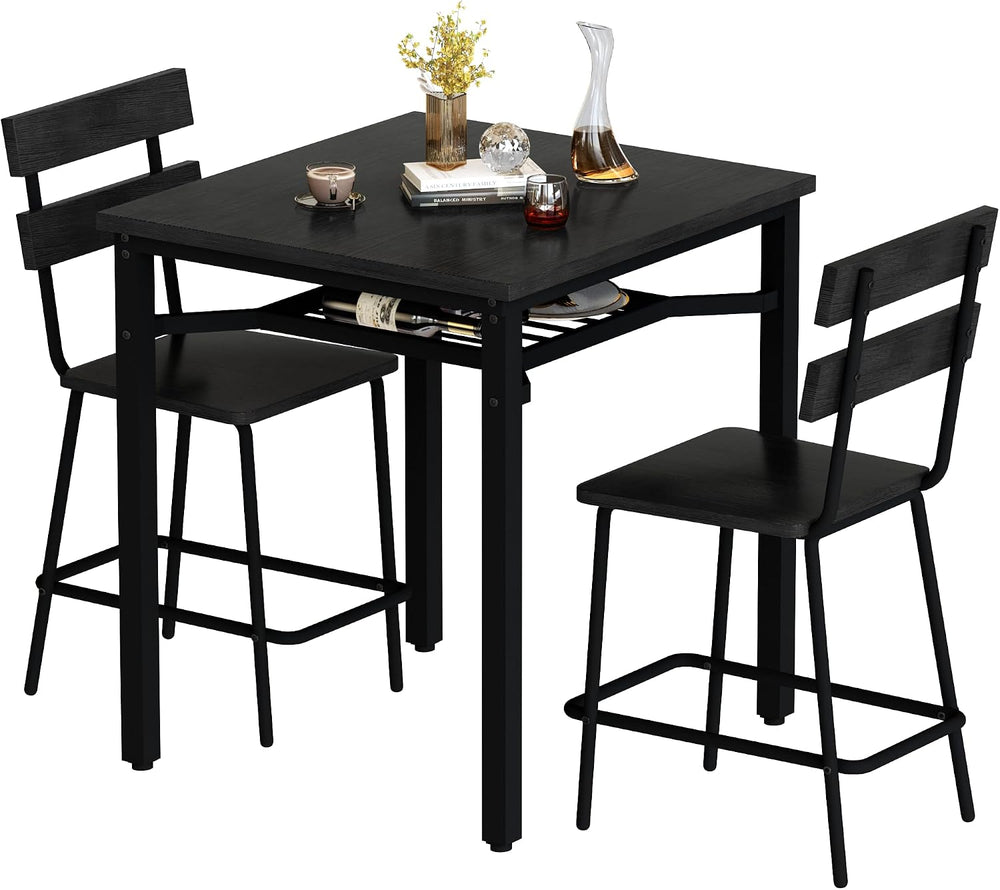 Hooseng 3 Piece Bar Table and Chairs Set, Counter Height Small Dining Table w...