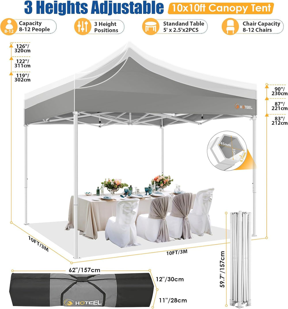 Hoteel 10x10 Pop Up Canopy Tent Gazebo, 420D Heavy Duty, 4 Sidewalls, White