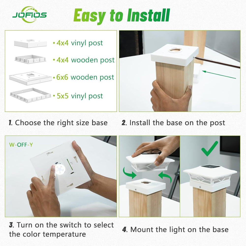 JOFIOS Solar Fence Post Lights 6pack, Cap Lights for 4x4/5x5 Vinyl Fence and ...