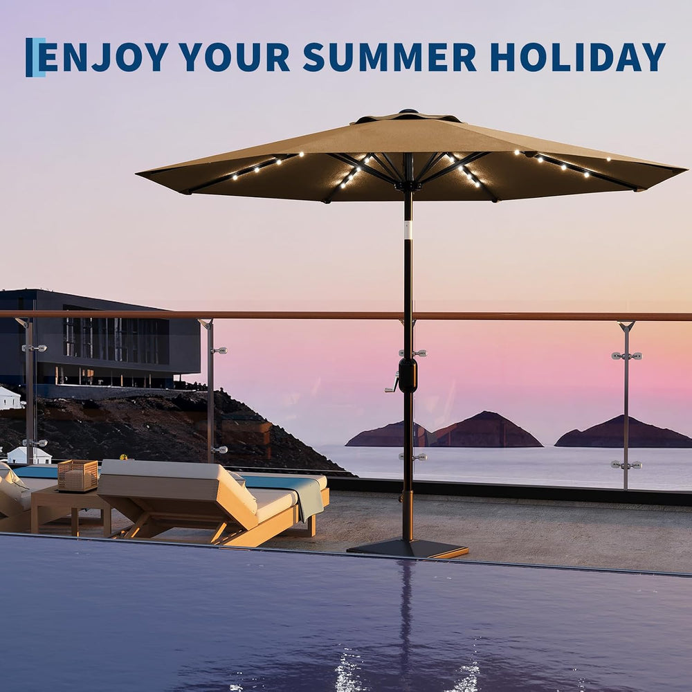 Garvee patio Umbrella with Solar Lights, Outdoor Table Umbrella with 8 Durabl...