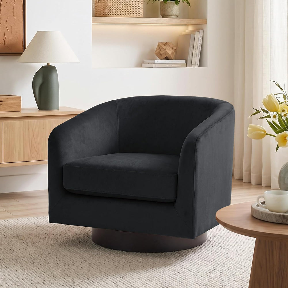 Swivel Barrel Accent Chair, Comfy Reading Armchair, Black, Set of 2