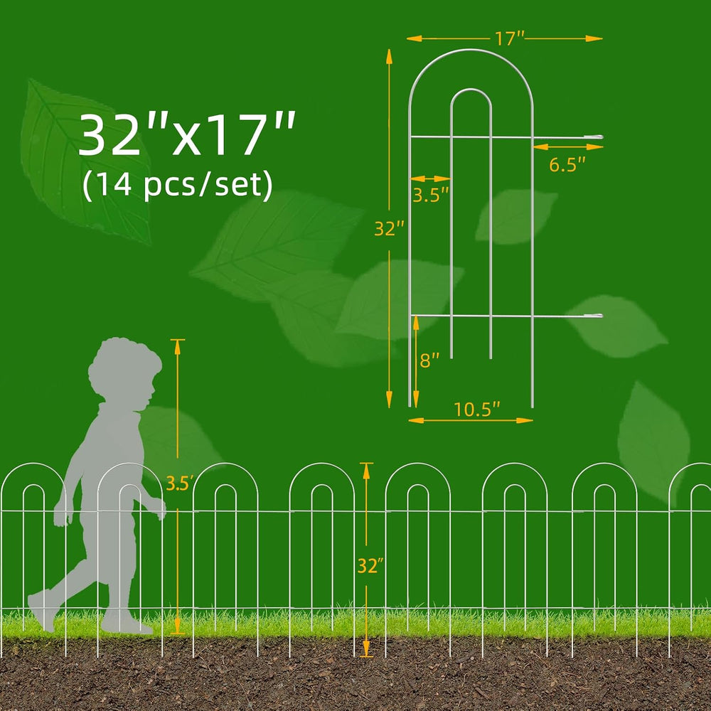 Decorative White Garden Border Fence 32inX20ft Metal Wire Garden Fencing