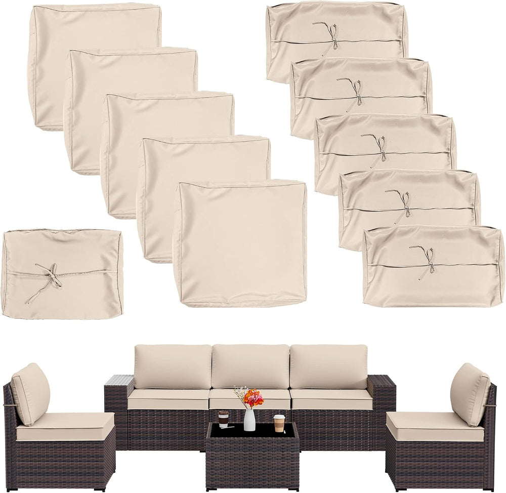 ALAULM 11 Pieces Patio Cushion Covers Replacement, Waterproof & Splashpro...