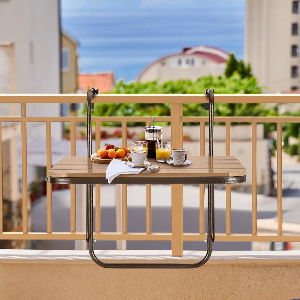 Balcony Railing Table Hanging Folding Balcony Bar Table for Deck Railings Out...