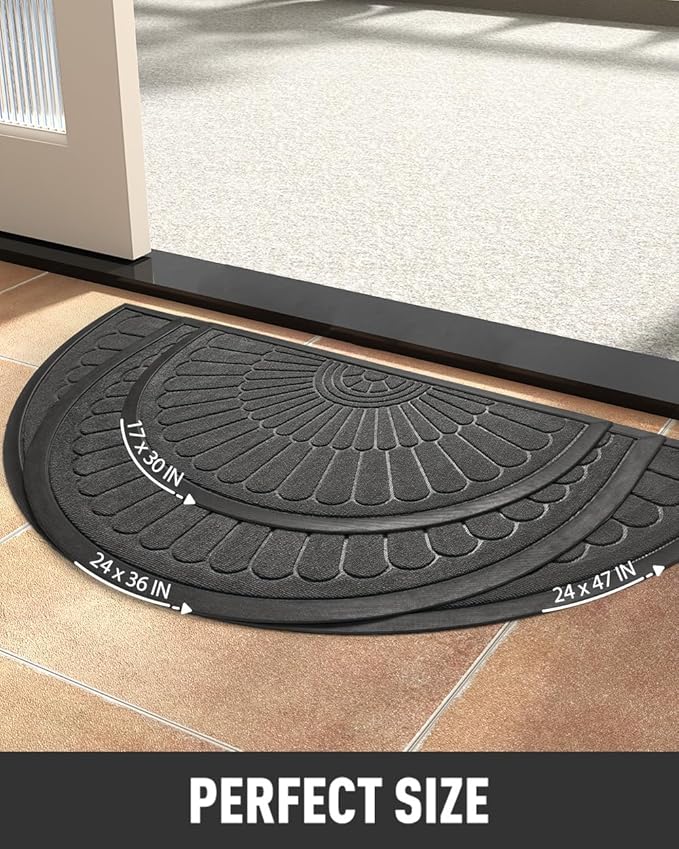 tchdio Door Mat Outdoor Indoor Entrance Doormat-Semicircular Durable Rubber N...