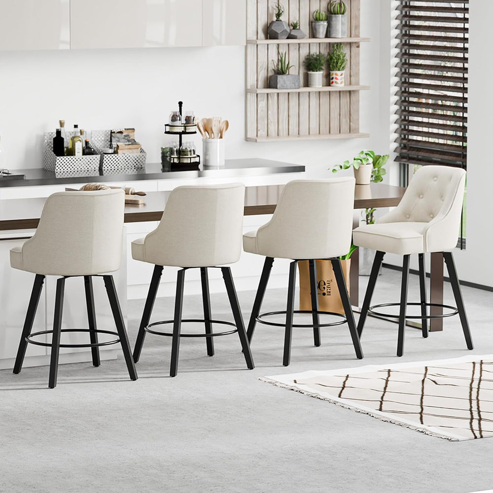 VINGLI 26" H Swivel Barstools Set of 2, Linen Fabric Upholstered Counter...
