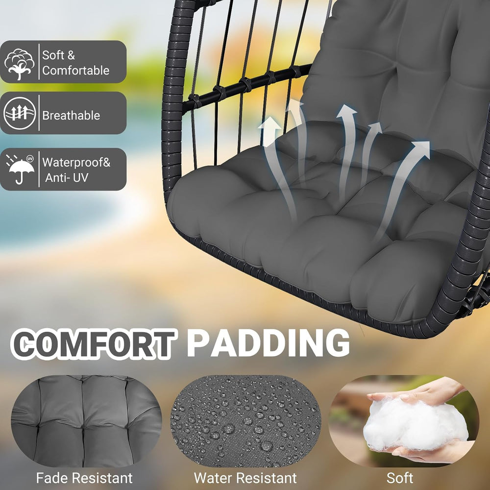 CHABATREE Egg Chair with Stand,Patio Rattan Wicker Hanging Swing Egg Chair Ha...