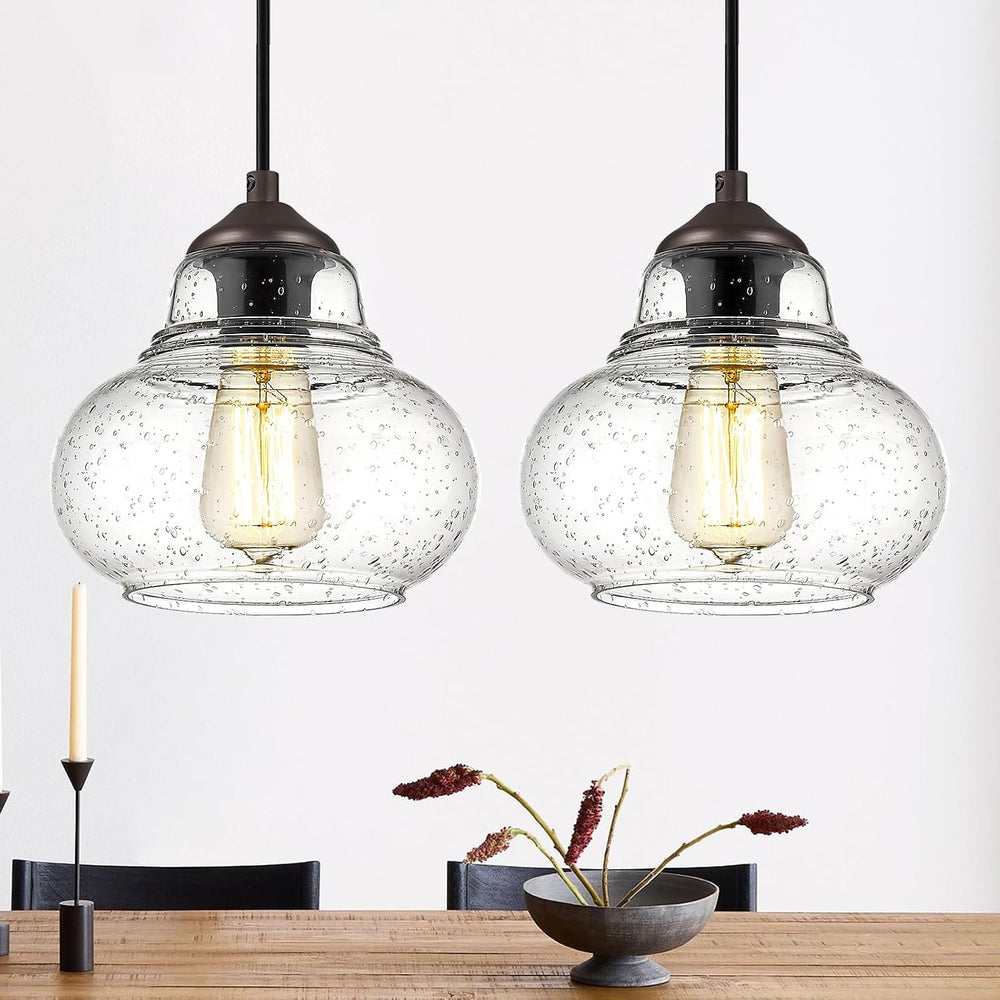 ELYONA 2 Pack Bubble Glass Pendant Lights, 8 Inch Vintage Hanging Lamp Seeded...