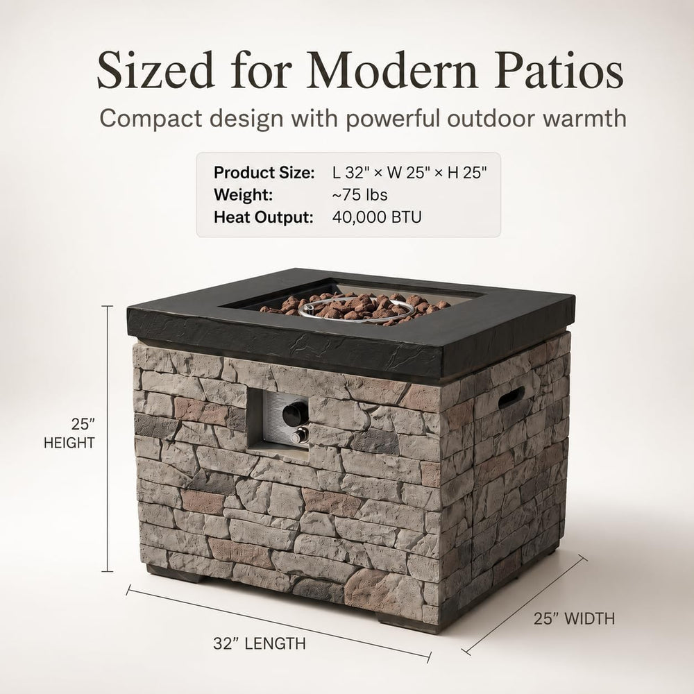 32" Propane Fire Pit Table, 40,000 BTU, Hidden Tank Storage, Burner Lid