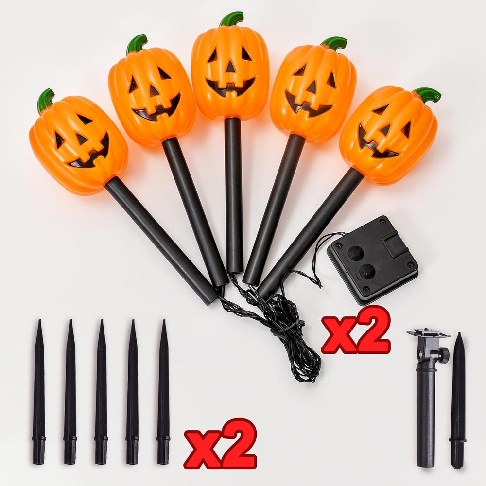BRIGHTDECK Halloween Pumpkin Stake Lights, Set of 10 Decorative Solar Pumpkin...