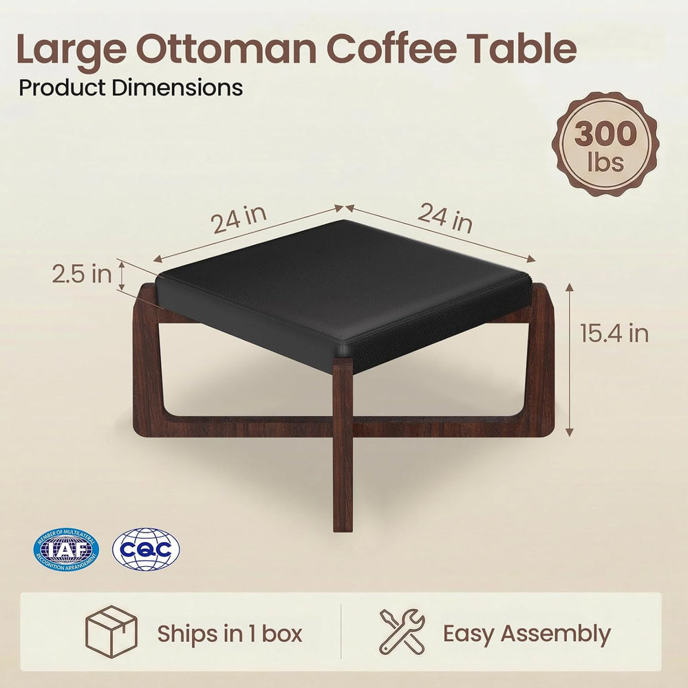 Faux Leather Square Coffee Table Ottoman,24" Coffee Table for Living Roo...