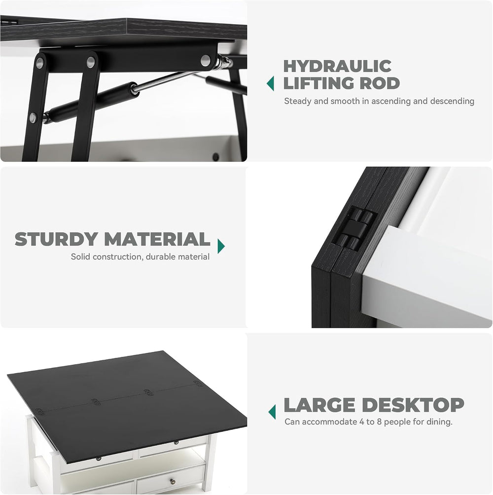 YITAHOME 4-in-1 Lift Top Convertible Coffee Table with Drawers, Black Top