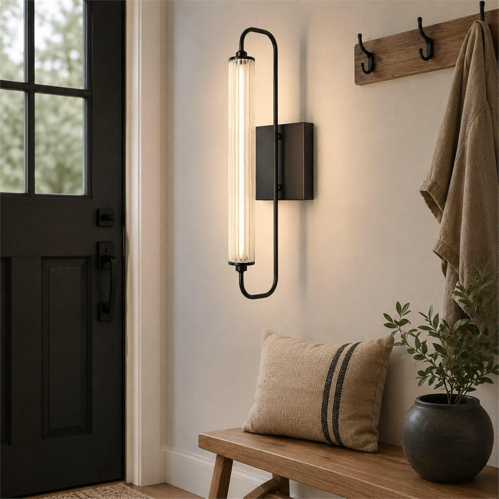 LIGHTLAND Black Wall Sconce, 20.7 Inch Modern Metal and Acrylic Wall Light Fi...