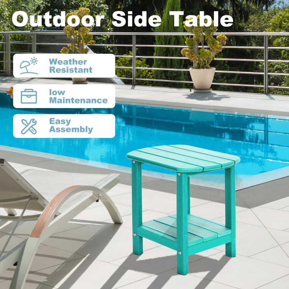 Adirondack Outdoor Side Table, 16.5” HDPE Small Patio Table with Storage Shel...