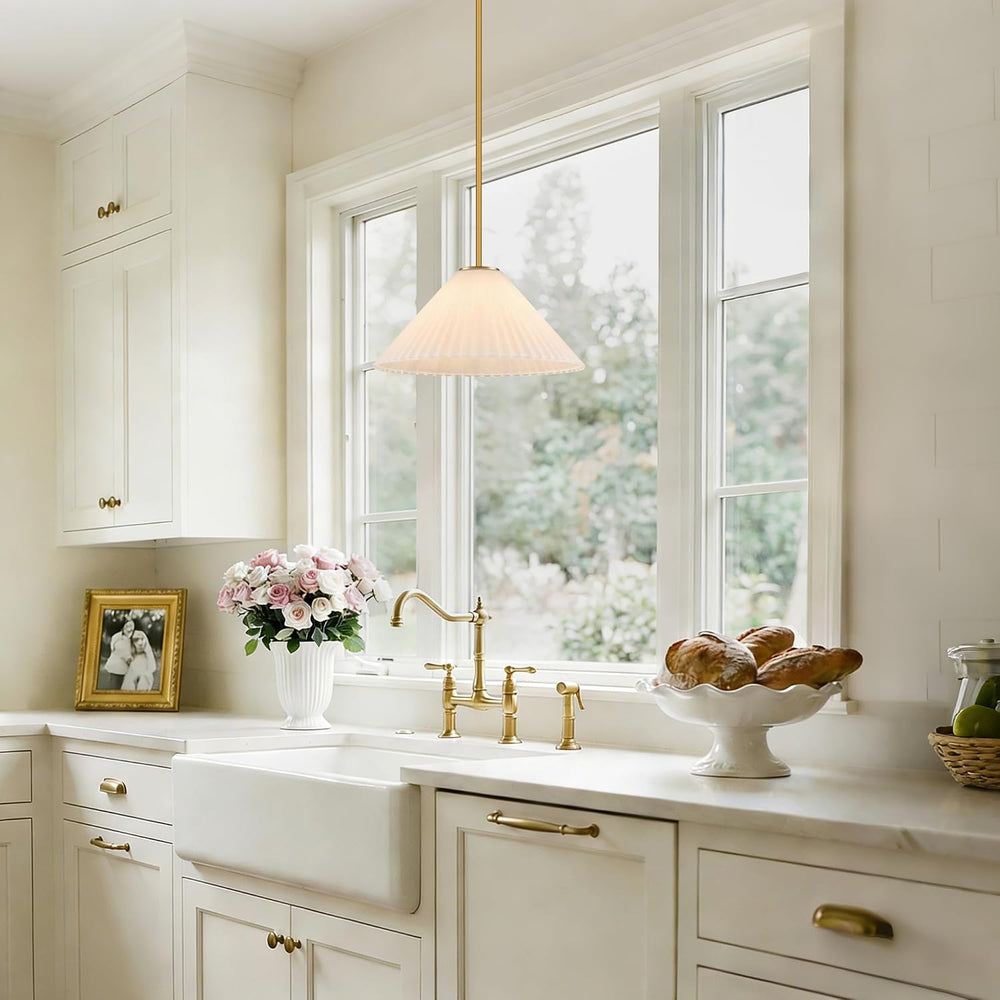 15.7 Inch Modern Pendant Lights, Ribbed Milk Glass 1-Light Single Pendant Lig...