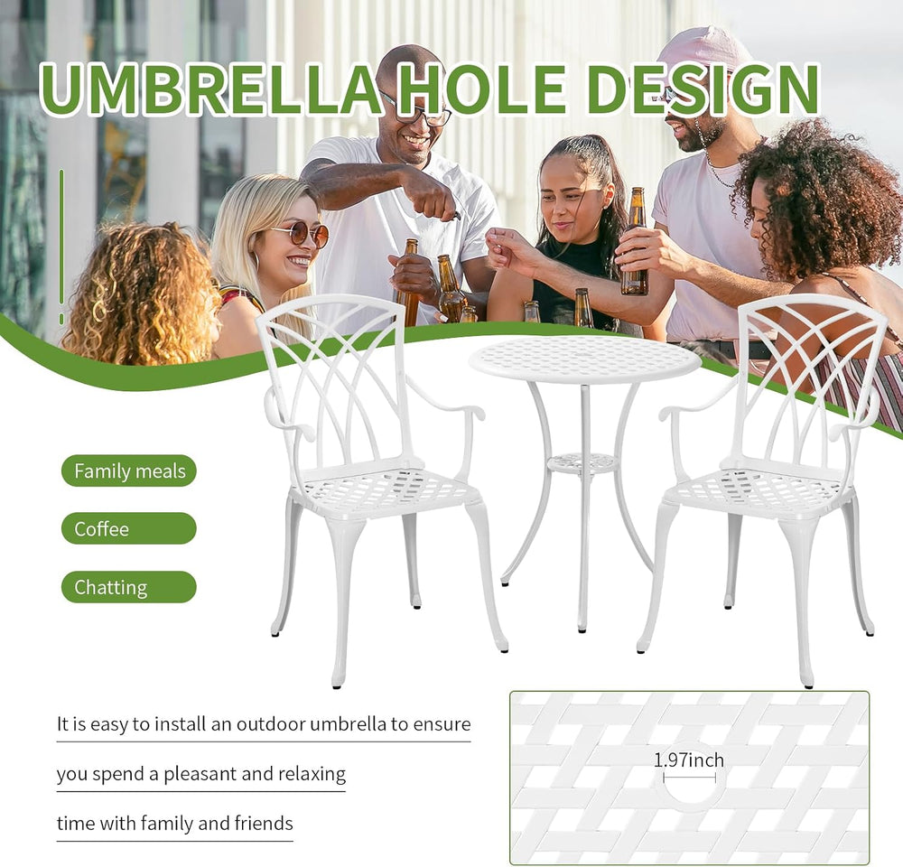 Patio Bistro Set 3 Piece with Umbrella Hole, Outdoor Bistro Table and Chairs ...