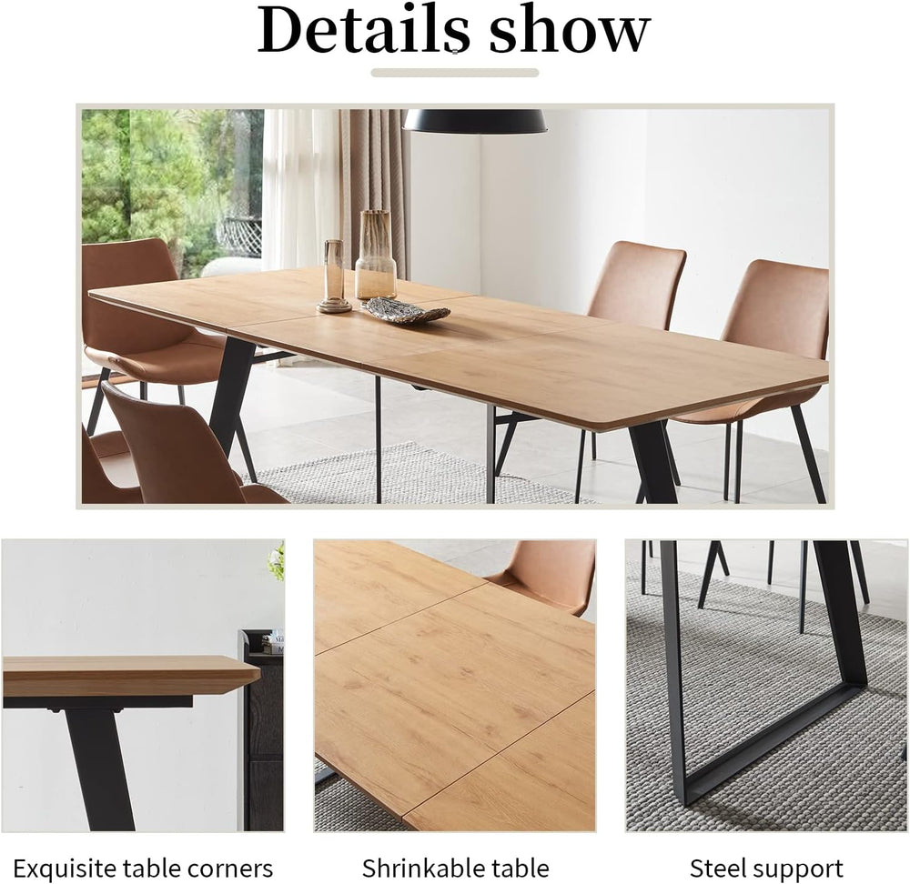 ZckyCine 51‑67 Inch Expandable Dining Set with 6 PU Leather Chairs, Wooden Fu...