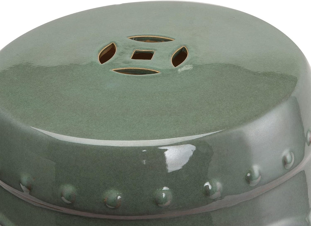 Outsunny 14" x 17" Ceramic Garden Stool Strong Glazed Material Green